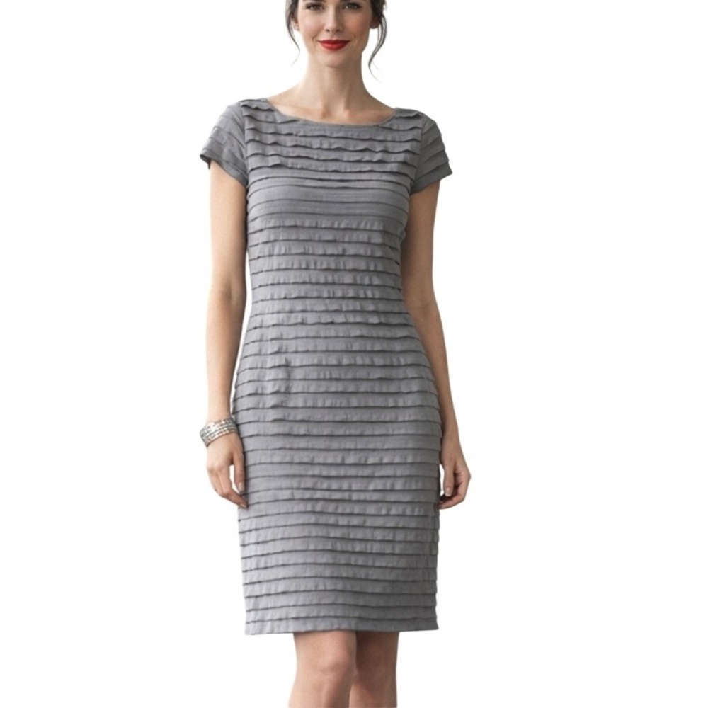 Banana Republic Stretch Gray Tiered Ruffle Sheath Cocktail Dress Sz Medium